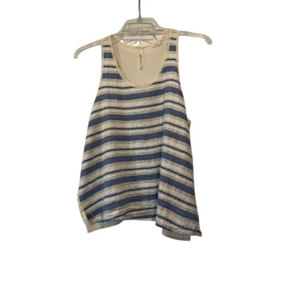 Hem & Thread Womens S Blue Ivory Stripe Layered Tank Top Coastal Nautical
